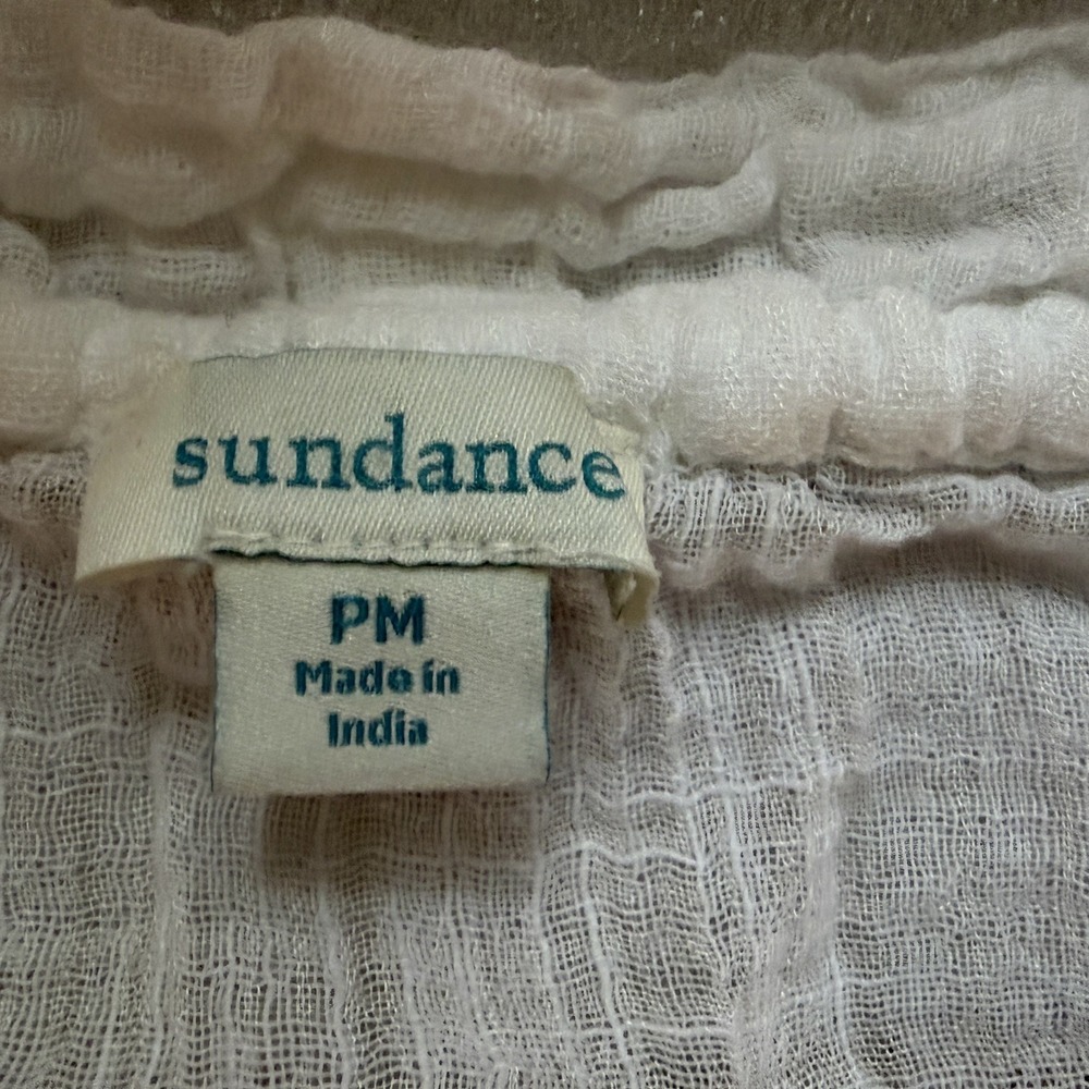 Sundance Gauze Shirt Petite M Off White Cotton Blend Tassel Tie Peasant Blouse - Picture 6 of 10